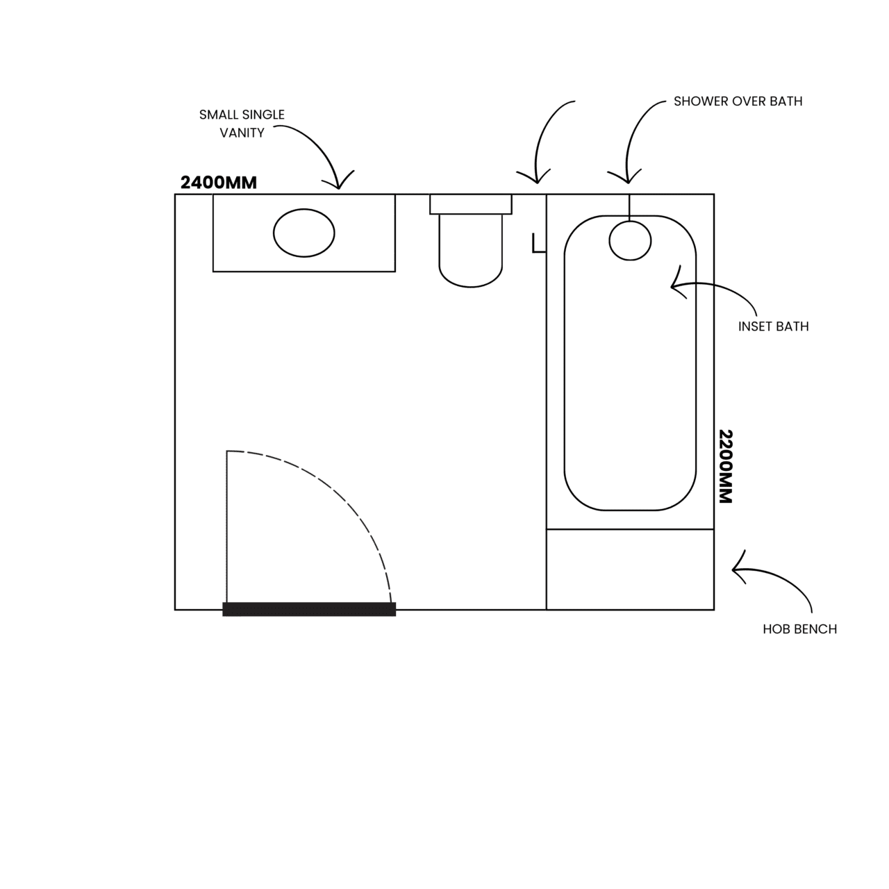 Combined Bath and Shower Bathroom Floor Plan