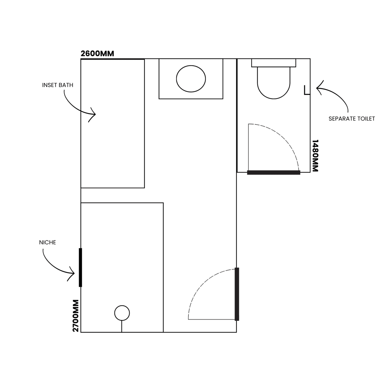 Budget Friendly Bathroom With Separate Toilet Floor Plan
