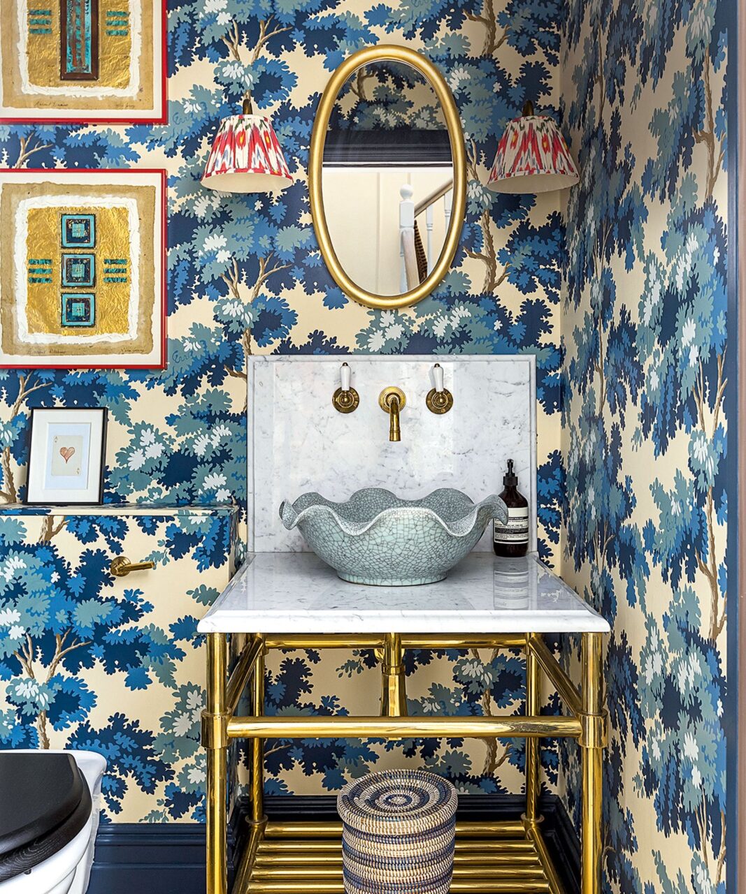 Barlow and Barlow Blue Wallpapered Bathroom
