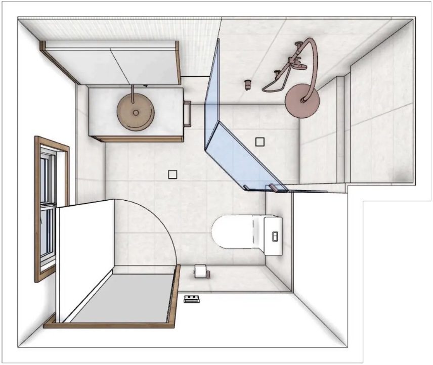3D layout of the Corlette ensuite renovation showing the vanity, shower and toilet configuration